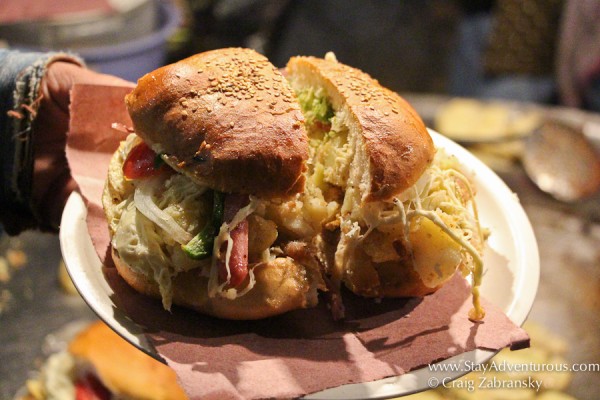 the cemitas sandwitch outside luchador match in puebla mexico