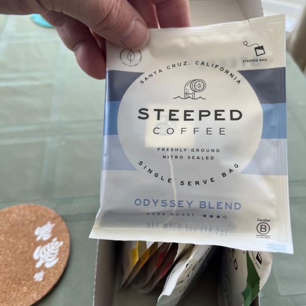 steeped coffee in a bag