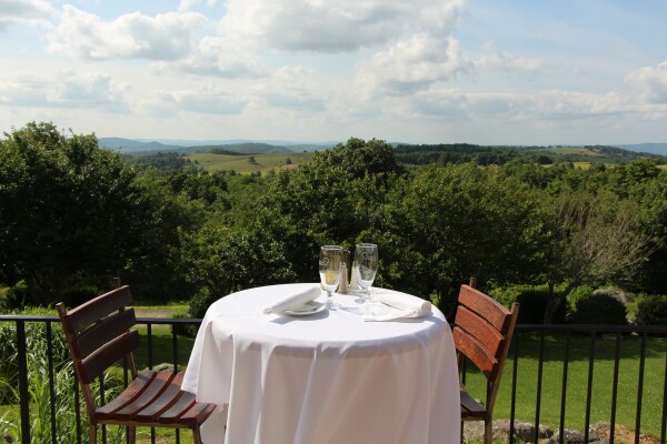 a view of the blue ridge mountains from Chateau Morrisette Winery 